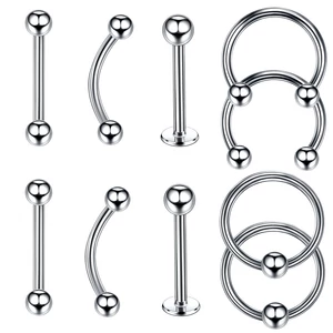 A & ONE Ezüst Színű  10 Darabos Orvosi Acélból Készült Piercing Szett 8mm