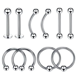 A & ONE Ezüst Színű  10 Darabos Orvosi Acélból Készült Piercing Szett 8mm