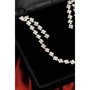 Ezüst Színű Rozsdamentes Acél Nyaklánc Strasszkövekkel És Fülbevalóval Szett