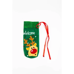 Zöld Rénszarvasos Karácsonyi Bortartó Ajándék Tasak, 8,5 cm x 30 cm