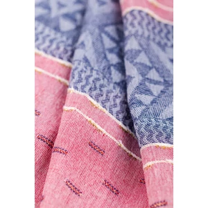 Farmerkék És Rózsaszín Geometriai Mintás Aranyszállal Díszített Vékony Textil Sál