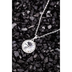 Rozsdamentes Acél Nyaklánc Kör Alakú Fehér Swarovski® Köves Medállal 
