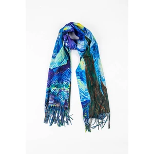 Színes Sál Van Gogh Mintával Alján Rojtokkal