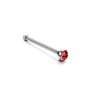 A & ONE Ezüst Színű Titánium Piercing, Piros Kristály Kővel, 8,6 mm