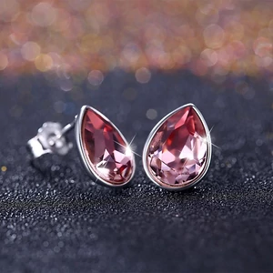 A & ONE S925 Ezüst Csepp Alakú Fülbevaló Rózsaszín Swarovski® Kristállyal