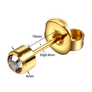 Arany Színű Orvosi Acél Fülbevaló Sötétlila Cirkónia Kővel -  4 mm