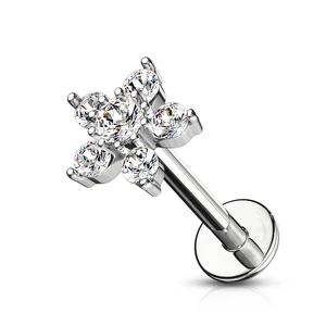 Ezüst színű cirkónia köves virág alakú piercing 8mm