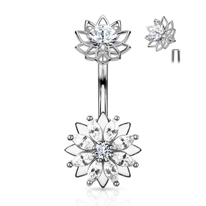 A & ONE 14K Arannyal Bevont Ezüst Orvosi Acél Köldök Piercing, Fehér Cirkónia Köves Piercing