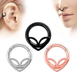 A & ONE Ezüst Színű Rozsdamentes Acél Alien Fejjel Díszített Karika Fül Vagy Orr Piercing