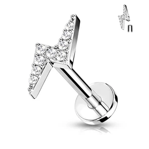 A & ONE PVD Bevonatos Orvosi Acél, Ezüst Színű, Cirkónia Köves Villám Alakú Piercing