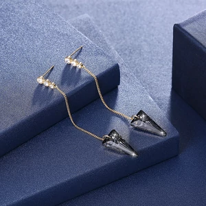 A & ONE Aranyozott S925 Ezüst Lógós Fülbevaló Sötétszürke Swarovski® Kristályokkal