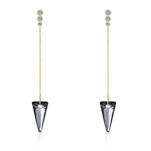 A & ONE Aranyozott S925 Ezüst Lógós Fülbevaló Sötétszürke Swarovski® Kristályokkal