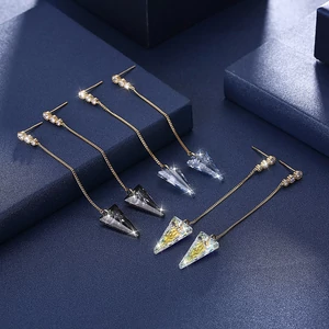 A & ONE Aranyozott S925 Ezüst Lógós Fülbevaló Világoskék Swarovski® Kristályokkal