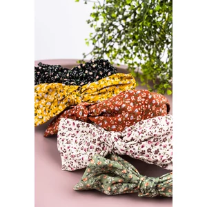 A & ONE Fekete Apró Virág Mintás Könnyű Textil Hajpánt Masnival