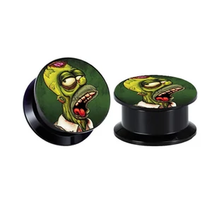 A & ONE Fekete-Zöld Zombis Akril Fültágító, 6 mm