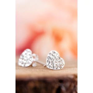 Fehér Szív Alakú Swarovski® Kristályokkal Kirakott S925 Ezüst Fülbevaló -8mm