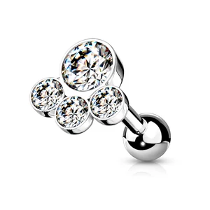 A & ONE Ezüst Színű 316L Orvosi Acél Fehér Kövekkel Díszített Egyenesszárú Barbell Piercing