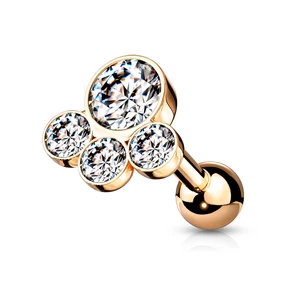 A & ONE Rózsaarany Színű 316L Orvosi Acél Fehér Kövekkel Díszített Egyenesszárú Barbell Piercing