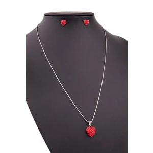 A & ONE S925 Ezüst Swarovski Kövekkel Kirakott Piros Szív Alakú Fülbevaló És Nyaklánc Szett