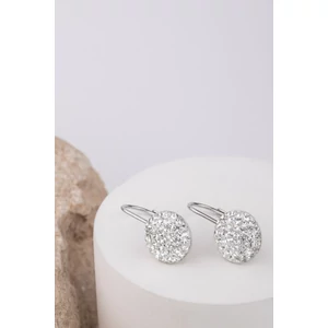 Fehér Swarovski Kövekkel Díszített S925 Ezüst Fülbevaló Félgömb Medállal