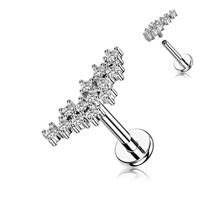 A & ONE Ezüst Színű 316L Orvosi Acél Egyenesszárú Labret Piercing Cirkónia Kövekkel
