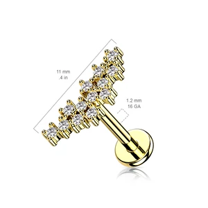 A & ONE Ezüst Színű 316L Orvosi Acél Egyenesszárú Labret Piercing Cirkónia Kövekkel