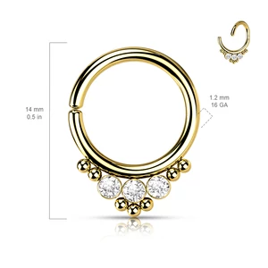 A & ONE Fekete Színű 316L Orvosi Acél Karika Alakú Septum Piercing Kövekkel Díszítve