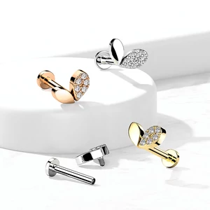 A & ONE Rózsaarany Színű 316L Orvosi Acél Egyenesszárú Labret Piercing Cirkónia Köves Szívecskés Véggel