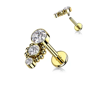 A & ONE Arany Színű 316L Orvosi Acél Egyenesszárú Labret Piercing Cirkónia Köves Díszítéssel
