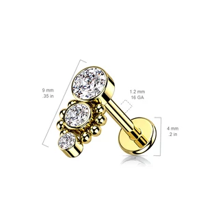 A & ONE Arany Színű 316L Orvosi Acél Egyenesszárú Labret Piercing Cirkónia Köves Díszítéssel