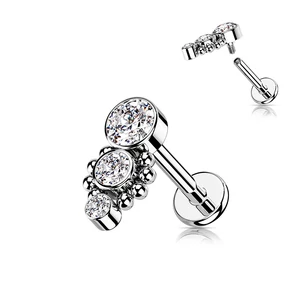 A & ONE Ezüst Színű 316L Orvosi Acél Egyenesszárú Labret Piercing Cirkónia Köves Díszítéssel