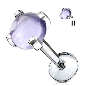 A & ONE Ezüst Színű 316L Orvosi Acél Egyenesszárú Labret Piercing Lila Kővel