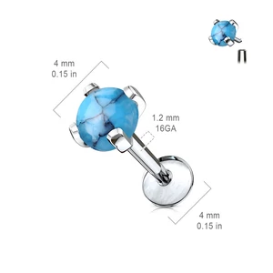 A & ONE Ezüst Színű 316L Orvosi Acél Egyenesszárú Labret Piercing Türkizkék Kővel