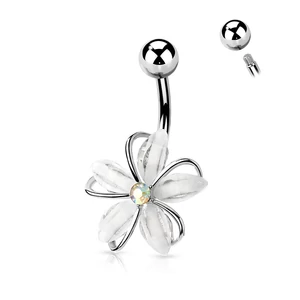 A & ONE Ródiumozott Orvosi Acél Virág Alakú Medállal Díszített Köldök Piercing