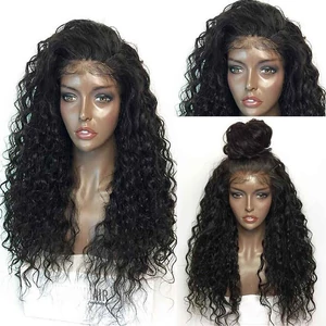 Fekete Színű Göndör Lace Front Szintetikus Paróka 65 cm