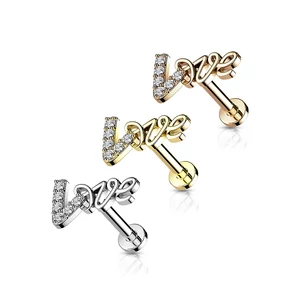 A & ONE Rosegold Színű 316L Orvosi Acél Love Felirattal Díszített Egyenesszárú Labret Piercing