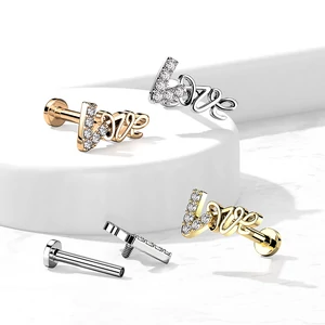 A & ONE Rosegold Színű 316L Orvosi Acél Love Felirattal Díszített Egyenesszárú Labret Piercing
