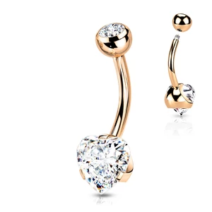 A & ONE 316L Rosegold Színű Orvosi Acél Köldök Piercing, Szív Alakú Kővel Díszítve