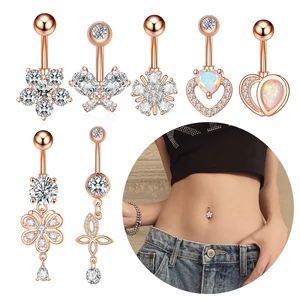 A & ONE Rosegold Csillogó Cirkónia Kövekkel Díszített Rozsdamentes Acél Köldök Piercing