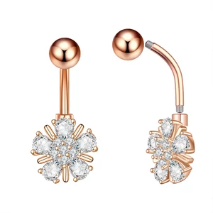 A & ONE Rosegold Csillogó Cirkónia Kövekkel Díszített Rozsdamentes Acél Köldök Piercing