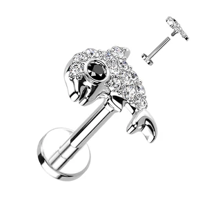 A & ONE Ezüst Színű Delfinnel Díszített 316L Orvosi Acél Egyenesszárú Labret Piercing