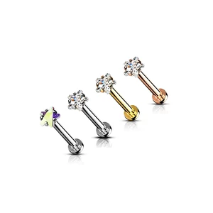 A & ONE Arany Színű Cirkónia Kövekkel Díszített 316L Orvosi Acél Labret Piercing