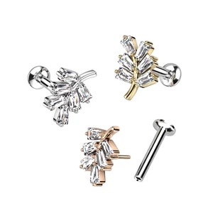 Arany Színű 316L Orvosi Acél Egyenesszárú Labret Piercing Cirkónia Kövekkel