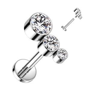 Ezüst Színű Cirkónia Kövekkel Kirakott Egyenesszárú Titánium Labret Piercing