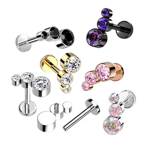 Ezüst Színű Cirkónia Kövekkel Kirakott Egyenesszárú Titánium Labret Piercing