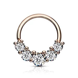 Rosegold Színű, Aranyozott Réz Karika Alakú Septum Piercing Látványos Cirkónia Kövekkel