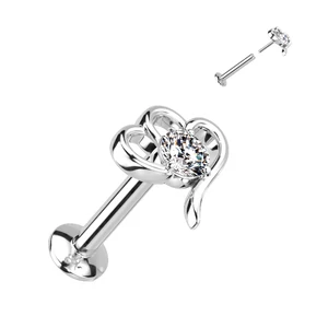 A & ONE Ezüst Színű 316L Orvosi Acél Labret Piercing Fehér Ovális Kövekkel