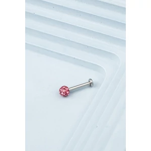 A & ONE Ezüst Színű 316L Orvosi Acél Labret Piercing Rózsaszín Cirkónia Kővel