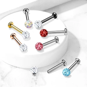 A & ONE Ezüst Színű 316L Orvosi Acél Labret Piercing Rózsaszín Cirkónia Kővel