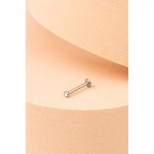 A & ONE Ezüst Színű 316 Orvosi Acél Egyenesszárú Labret Piercing Fehér Kővel